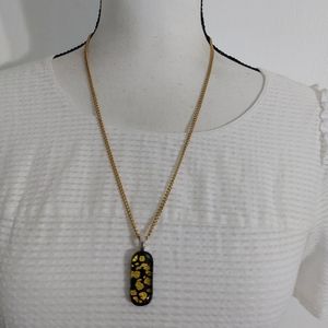 Gold Glitter Glass Pendant Gold Tone Chain Necklace
